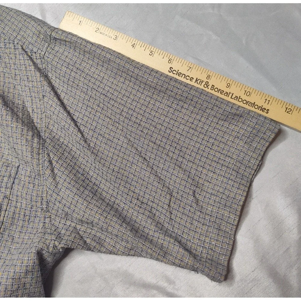 VTG PACO Jeans Co Men Medium Rayon Blend Gray Blue Check Button Shirt - Picture 10 of 13